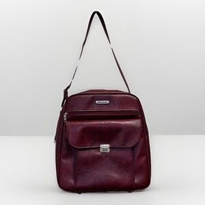 Samsonite Burgundy Leather Crossbody Shoulder Bag Vintage Organizer Purse Carry
